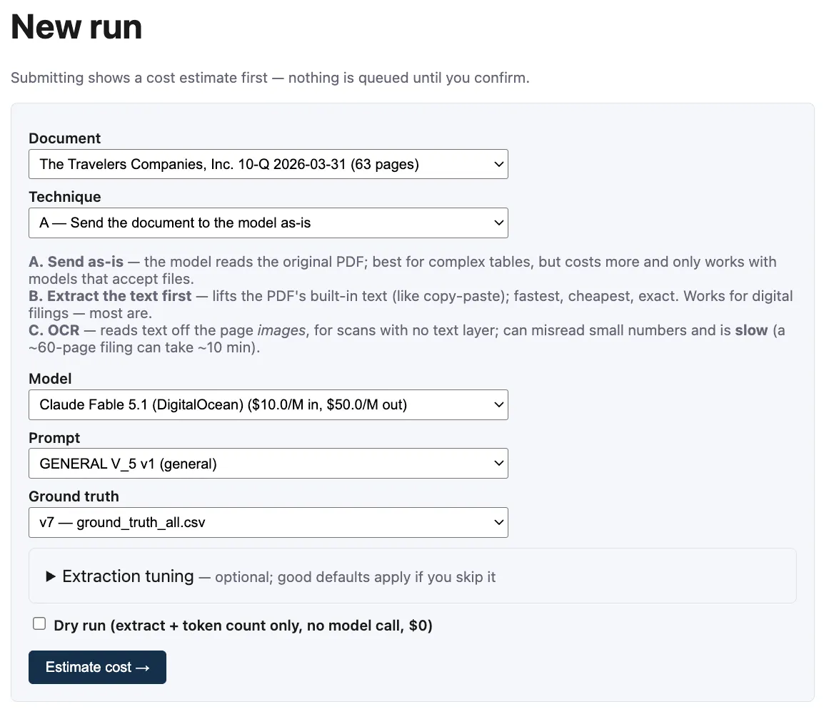 Figure 1: FinLab's run form